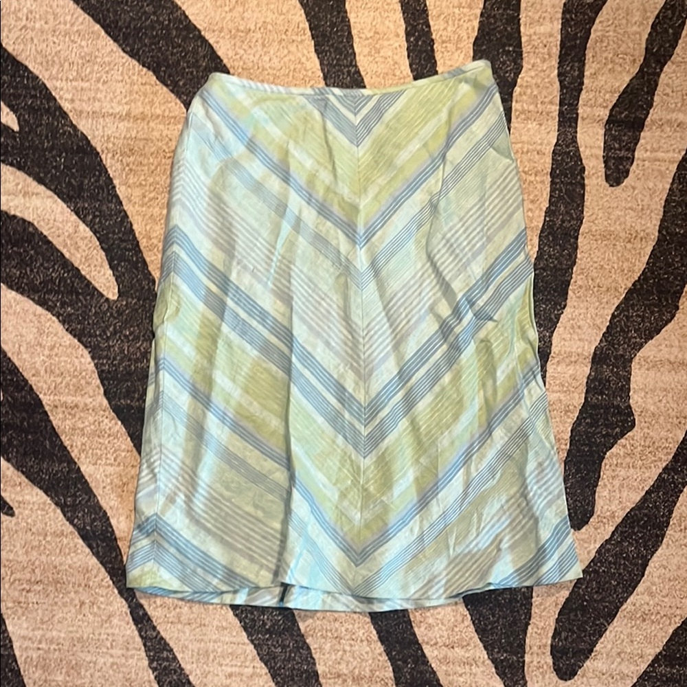 LOFT Green and Blue Asymmetrical A-Line Skirt